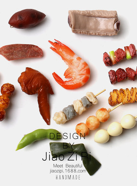 网红一根烤串发夹个性趣味吃货可爱搞怪发卡食物排骨丸子头饰发饰