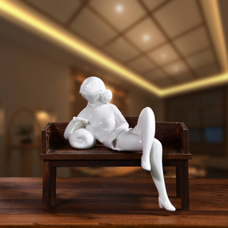 墨染留香德化白瓷古典美女仕女摆件陶瓷人物雕塑办公家居客厅礼品