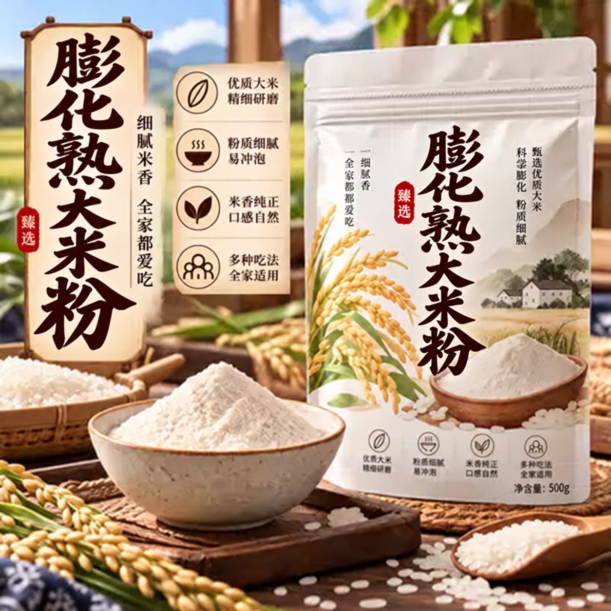 膨化熟大米粉官方旗舰店现磨冲泡即食五谷代餐杂粮粉米糊炒熟米粉