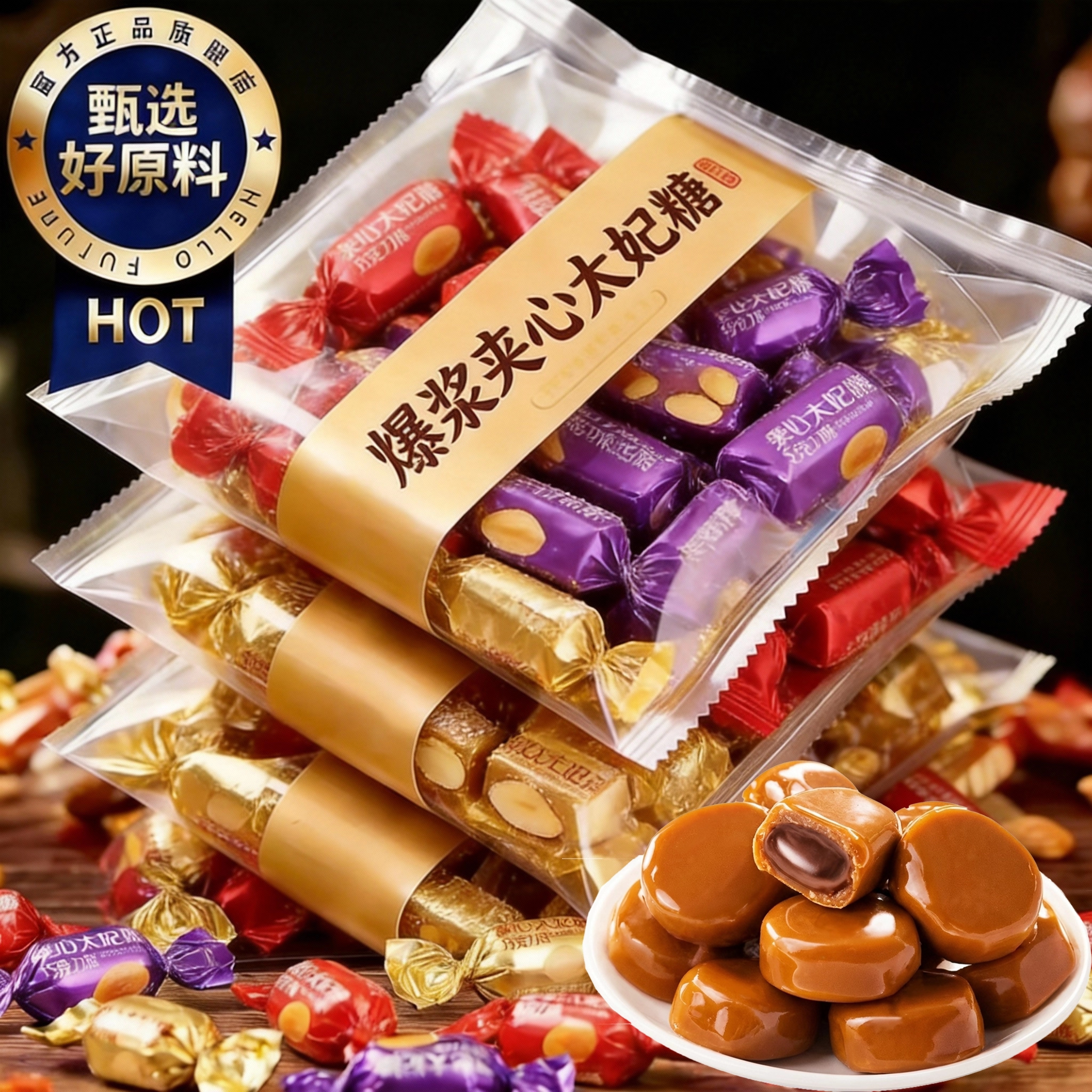 俄罗斯夹心太妃糖爆浆巧克力焦糖结婚喜糖零食软糖年货官方旗舰店