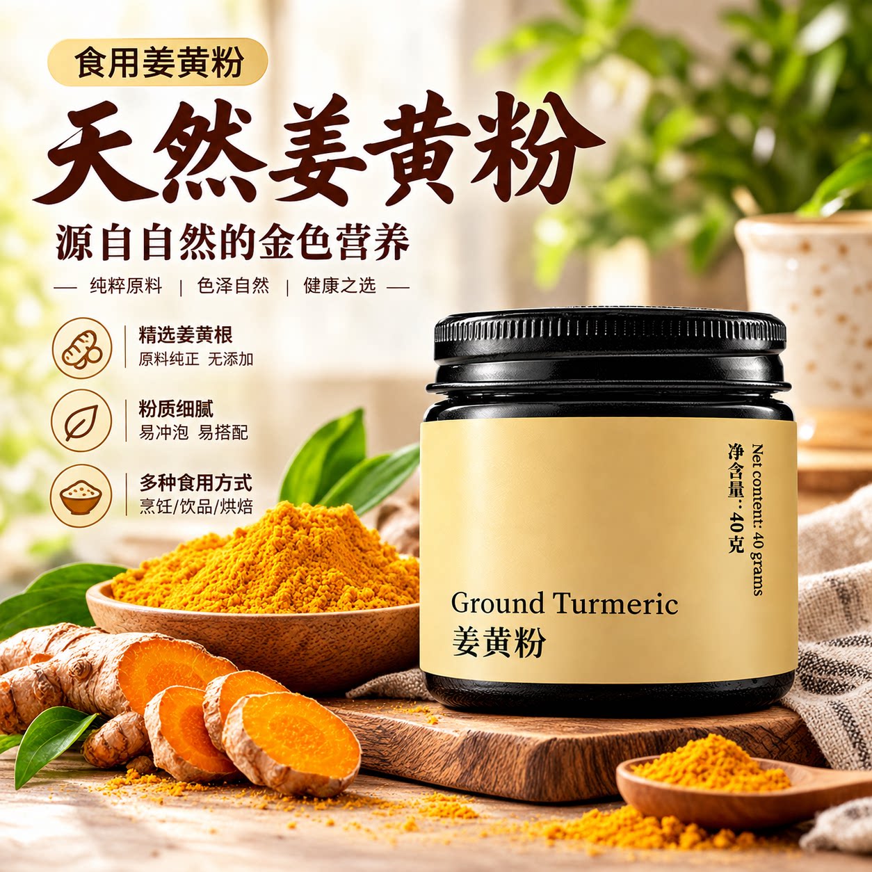 云南姜黄粉官方旗舰店无添加食用高品质咖啡冲饮烘焙超细姜黄素粉