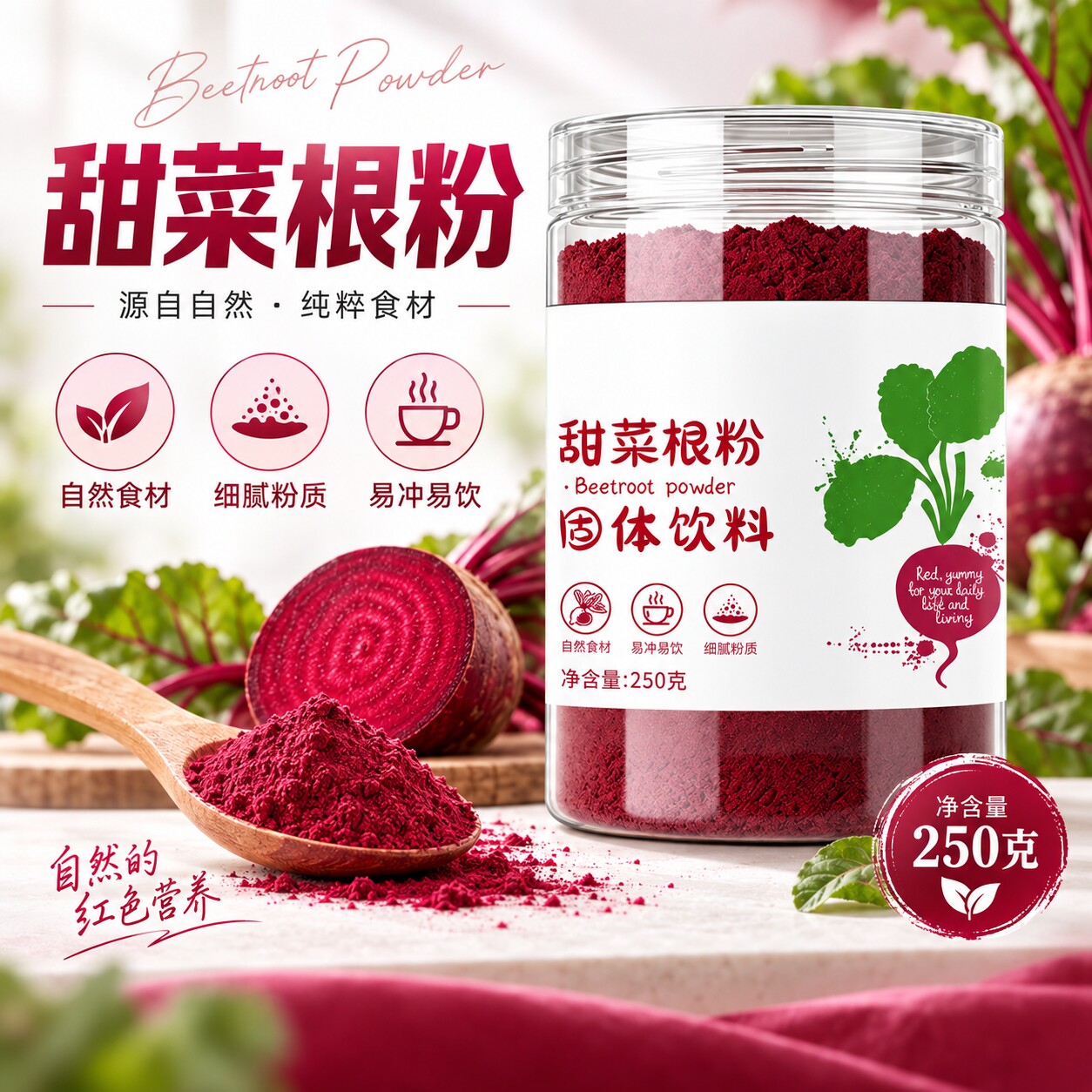 天然甜菜根粉官方旗舰店高膳食纤维补铁果蔬粉非有机甜菜根汁粉