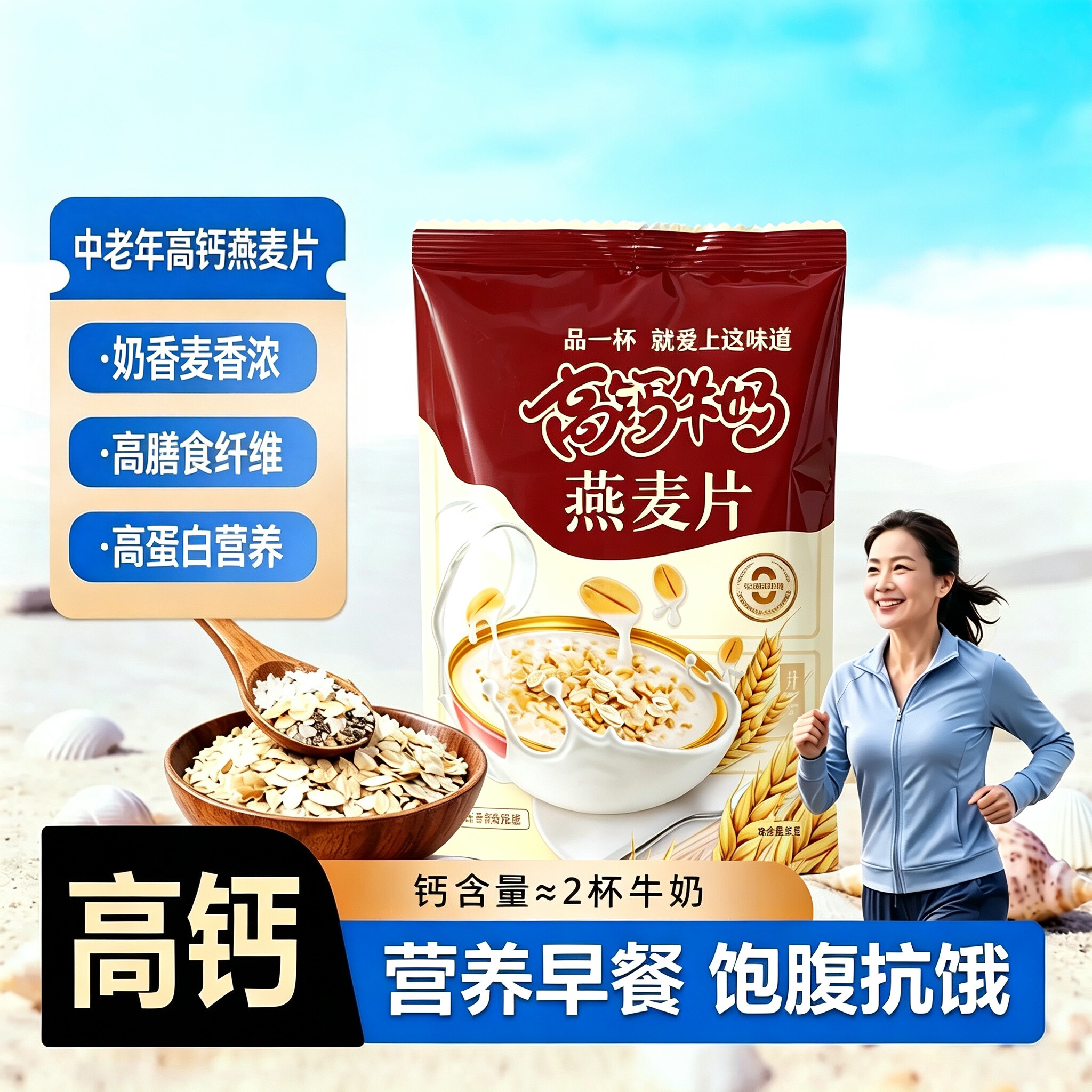 中老年人高钙燕麦片营养官方正品旗舰店原味学生开袋即食冲泡早餐