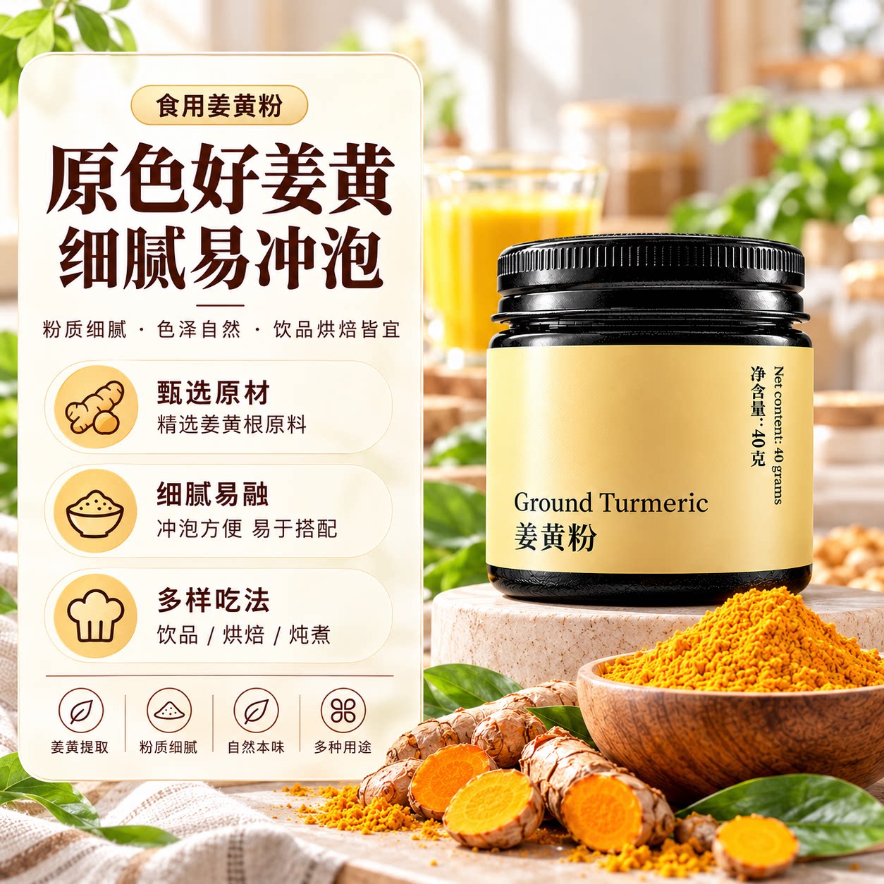 云南姜黄粉官方旗舰店无添加食用高品质咖啡冲饮烘焙超细姜黄素粉