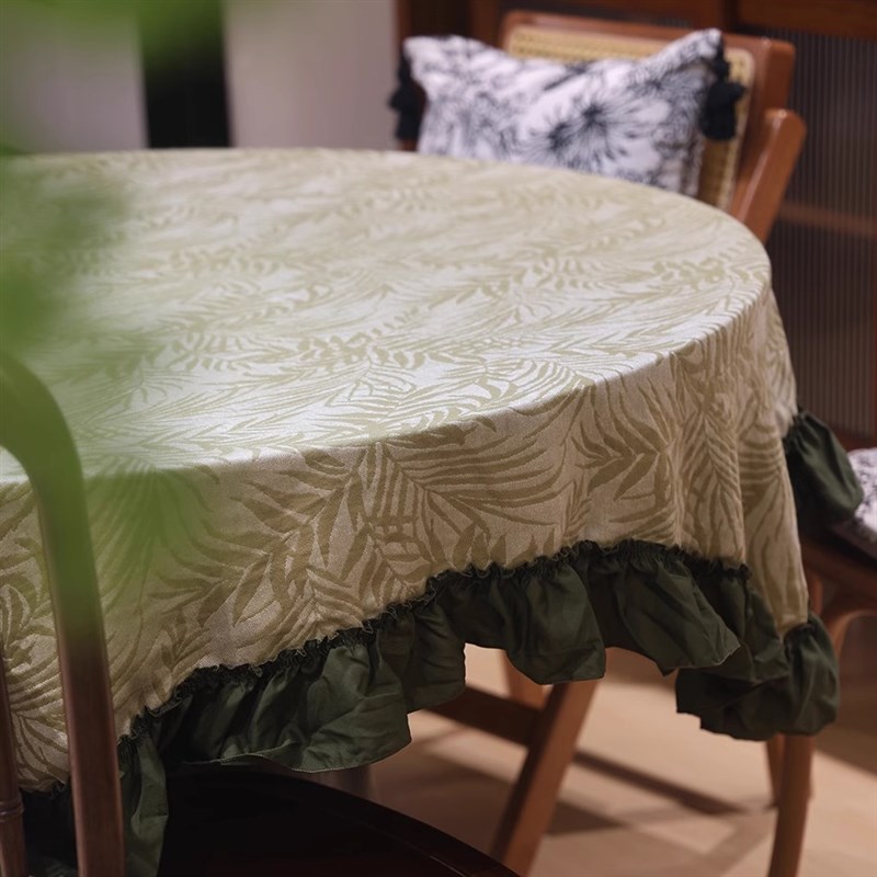 法式南洋中古风双线纱布圆桌布圆形长桌家用台布高级感轻奢餐桌布