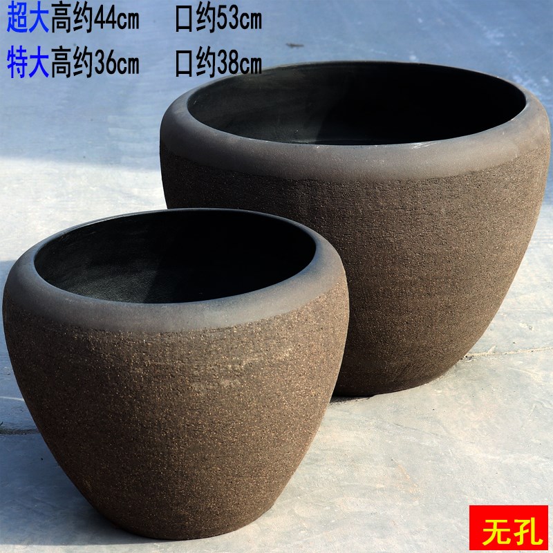 超大70cm无孔水缸水培荷花缸流水特大号复古陶盆庭院鱼缸乌龟缸