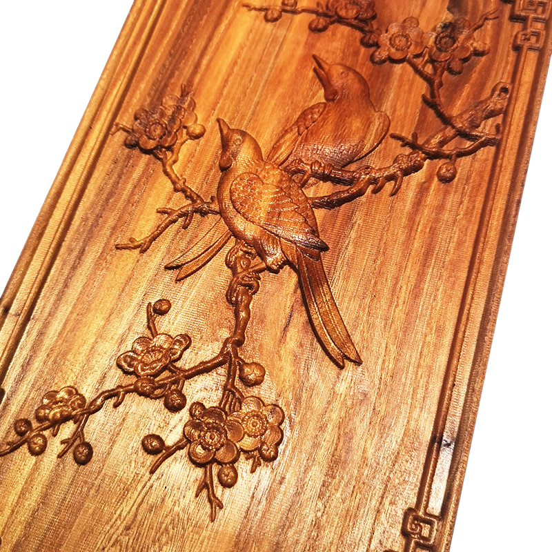 榆木实木雕刻版画 民宿喜鹊梅花禅意新中式装饰浮雕花壁挂木板画