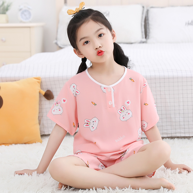 夏季儿童绵绸睡衣短袖短裤套装棉绸男童女童小女孩宝宝薄款家居服