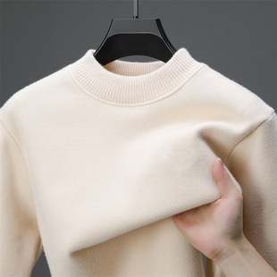 中领加绒加厚一体绒雪尼尔毛衣冬季男款半高领保暖上衣针织打底衫