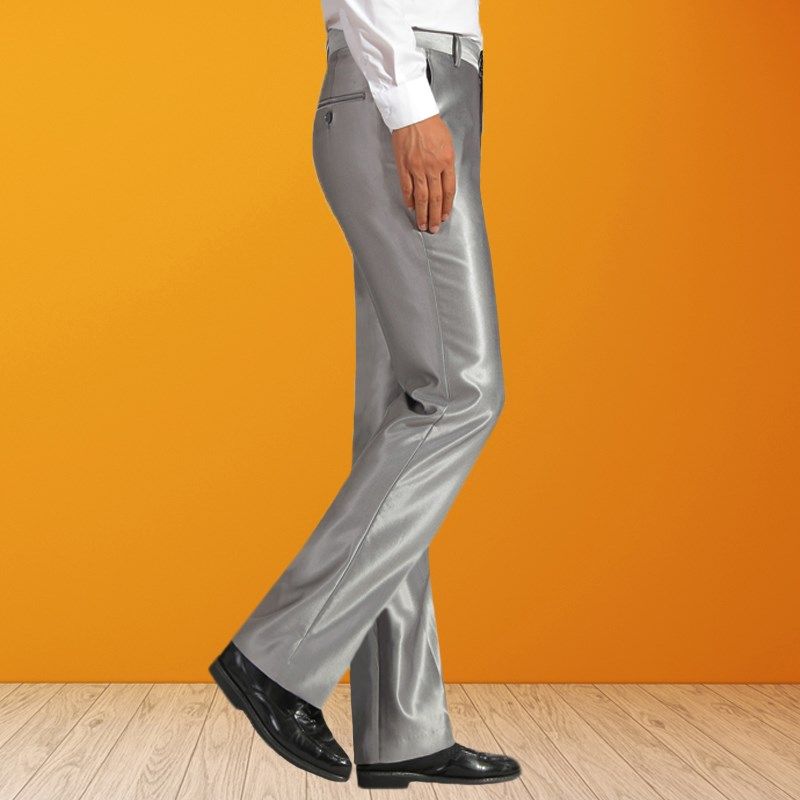 春夏丝光亮面男装裤子垂感修身直筒西裤高级感时尚休闲商务长裤
