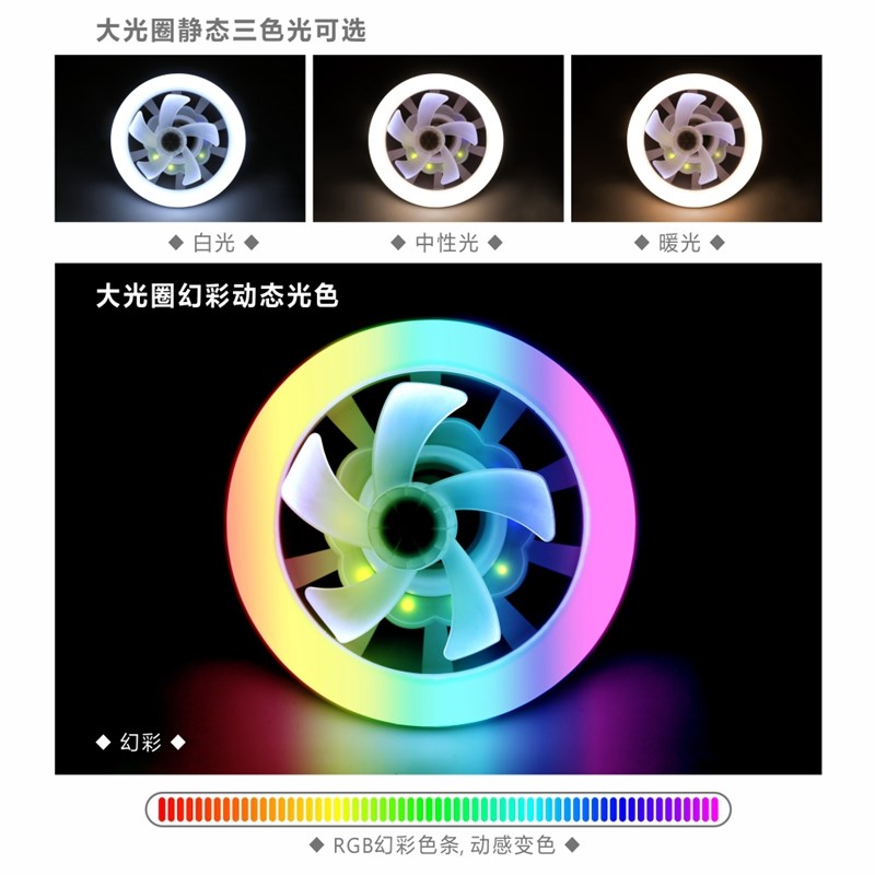 E27螺口RGB七彩遥控风扇灯室内跑马氛围无极调光大功率摇头电扇灯