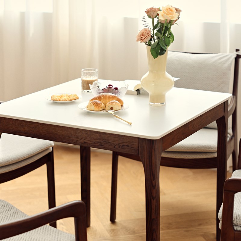 北欧实木岩板方桌家用小户型餐桌椅正方形桌子橡木饭桌四方形牌桌
