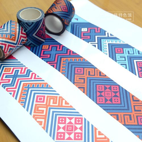壮族风格5cm宽壮锦贴纸 民族装饰图案 文创礼盒墙面创意自粘胶带