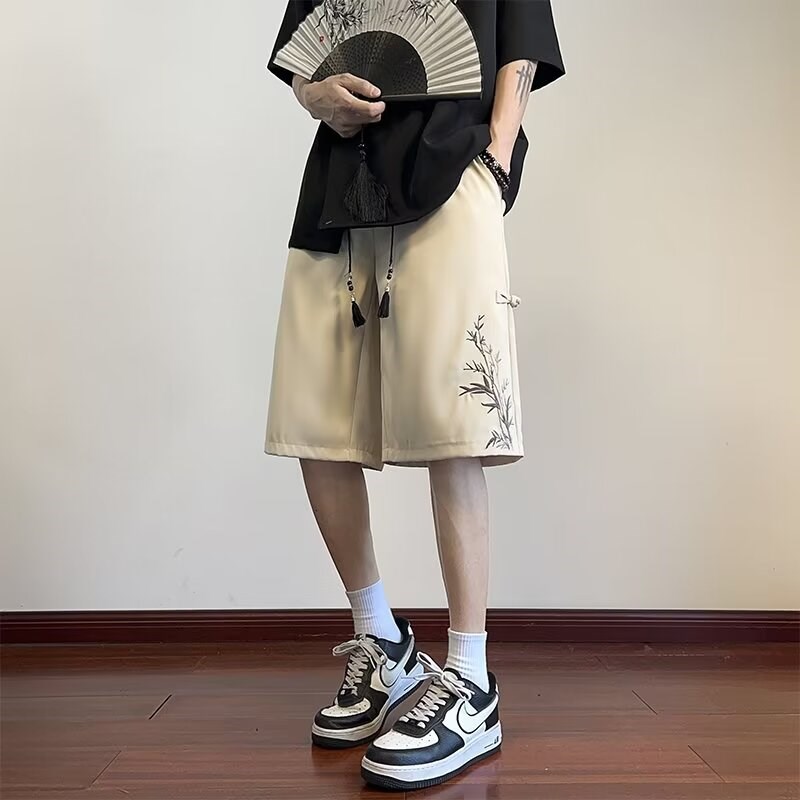 300斤大码男装新中式国风竹子改良汉服盘扣短裤男夏季宽松休闲裤2
