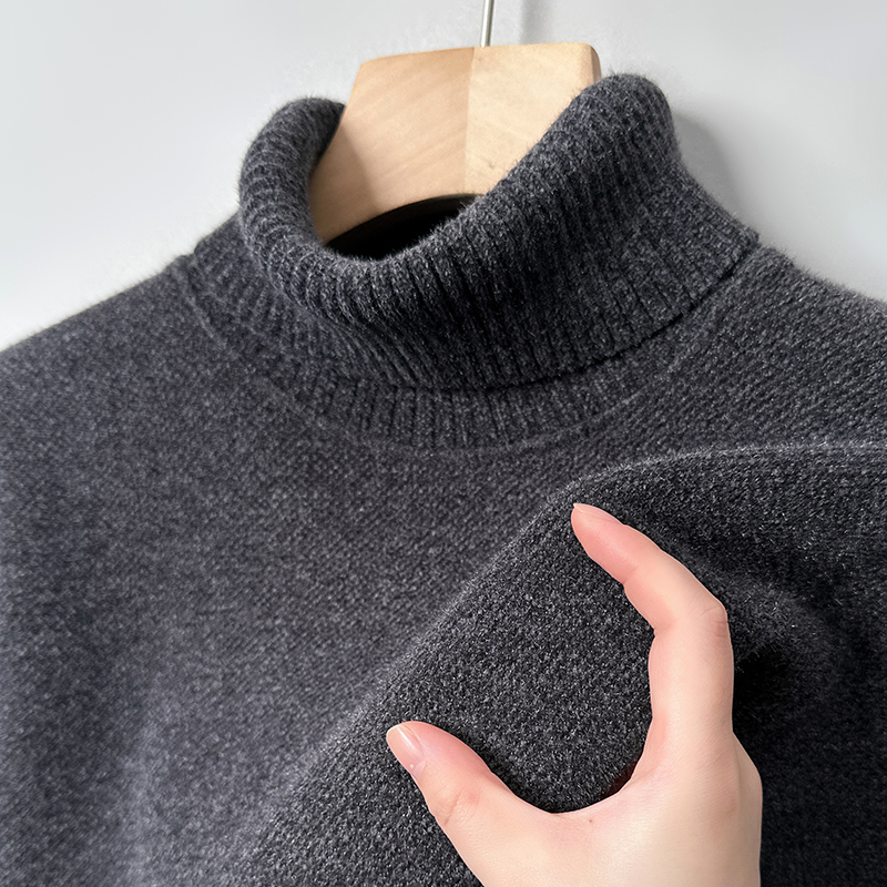 一体绒毛衣男冬季高翻领保暖加绒加厚针织衫雪尼尔套头上衣打底衫