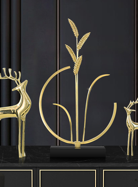 轻奢黄铜鹿大麦摆件家居客厅高档酒柜装饰品乔迁新居礼品开业礼物