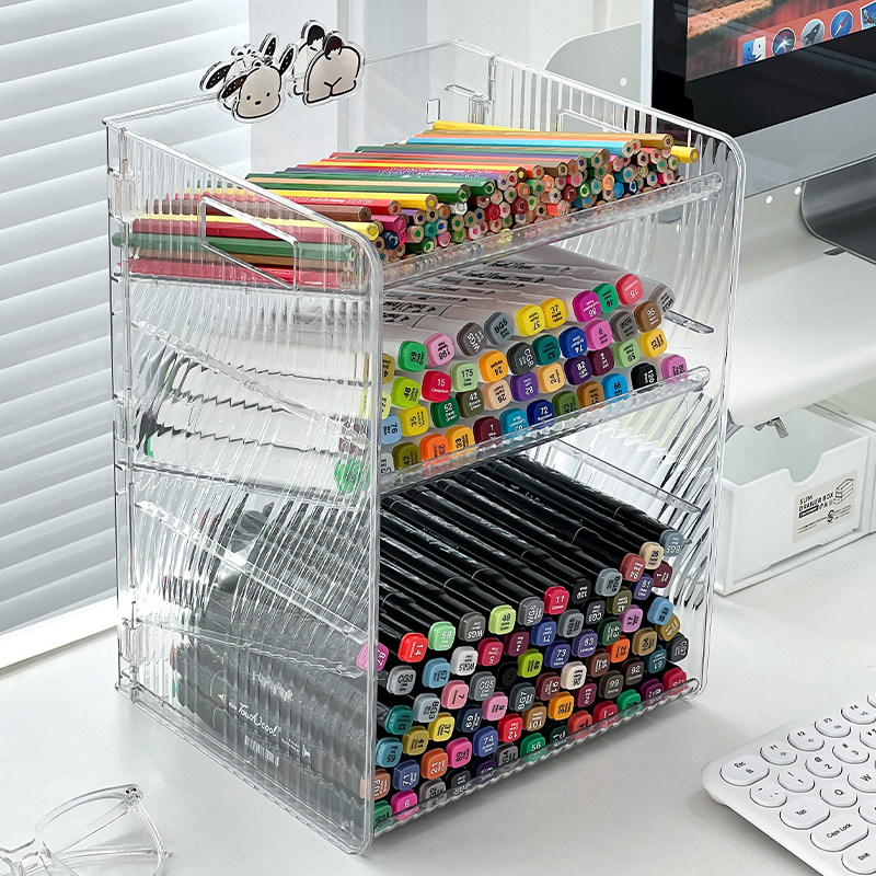 斜插式大容量笔筒桌面麦克笔收纳盒压克力学生文具儿童书桌置物架