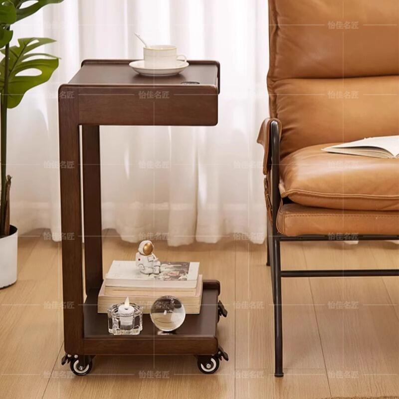 实木可移动桌子带轮电脑桌沙发边几柜迷你茶几客厅家用方角几茶台