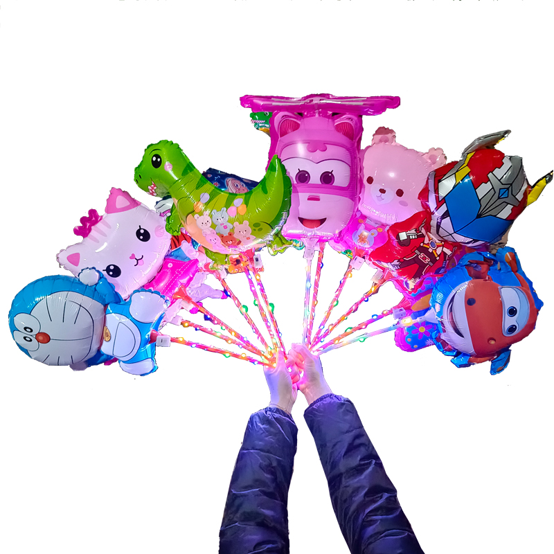 卡通气球儿童发光手持棒带灯生日玩具动物铝膜微商地推小礼品免邮
