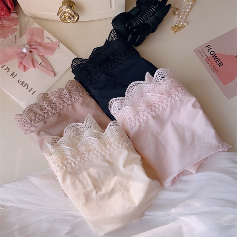 绸面法式蕾丝边缕空中腰大码性感女士内裤纱网透明包臂胖mm200斤