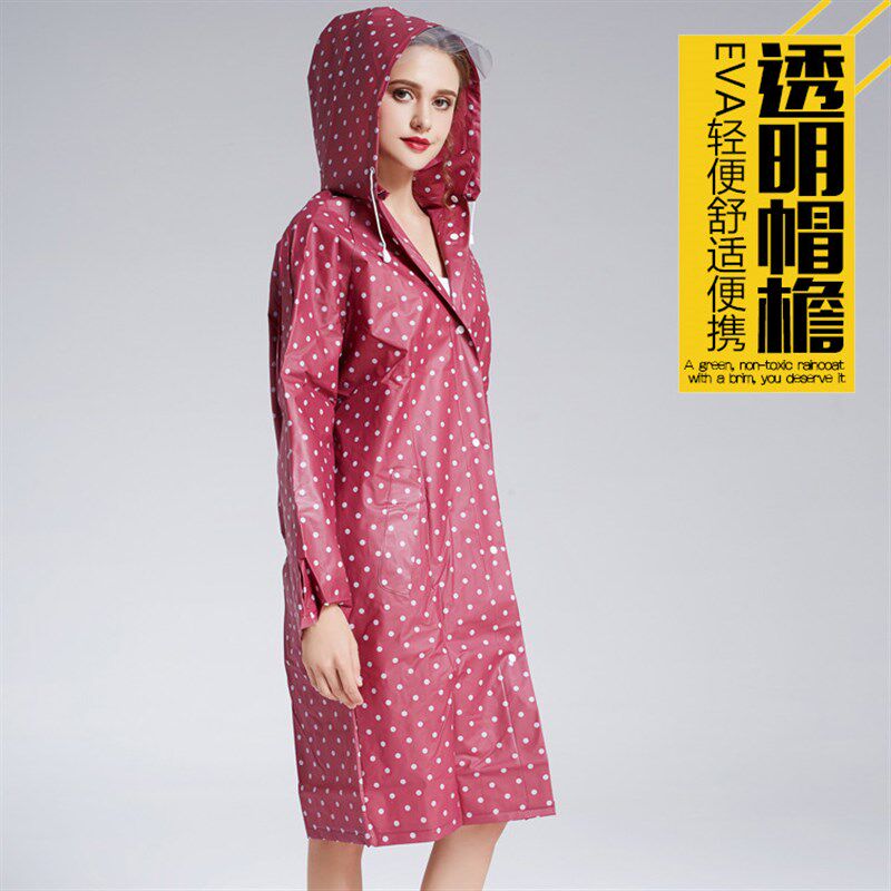 天夕雨EVA圆点水玉波点风衣式女式雨衣 新款耐污 加厚 女士雨披