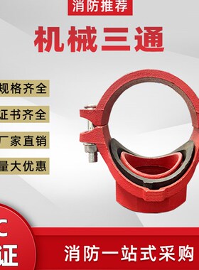 沟槽机械三通DN100机三红色沟槽管件国标配件丝扣机械三通3c认证