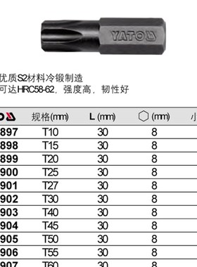 易尔拓8MM梅花花形旋具头T10 T15 T20 T25 T30 T27 T45 T55 T60