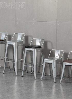吧台椅子现银代简约高凳子铁OGQ艺实木酒吧收椅子台家用靠背脚军