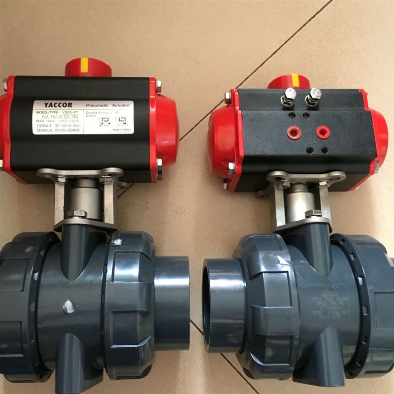 PVC气动球阀DN15/20/25/32/40/50丝扣内螺纹球阀 胶水气动阀