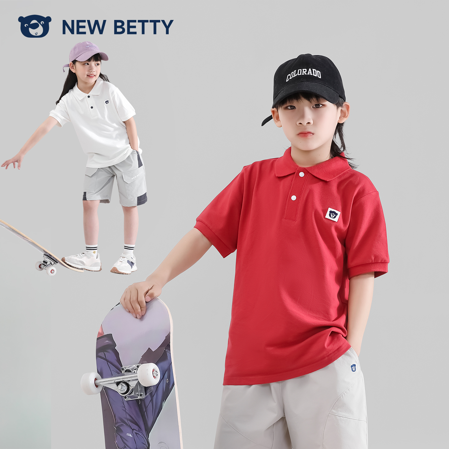 NEWBETTY儿童短袖t恤夏季polo衫男女同款中大童运动纯棉速干上衣
