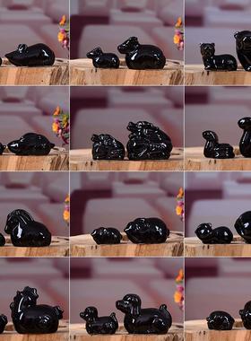 小黑色鸡招财鼠牛虎兔龙蛇马羊猴狗猪十二12生肖陶瓷摆件吉祥摆设