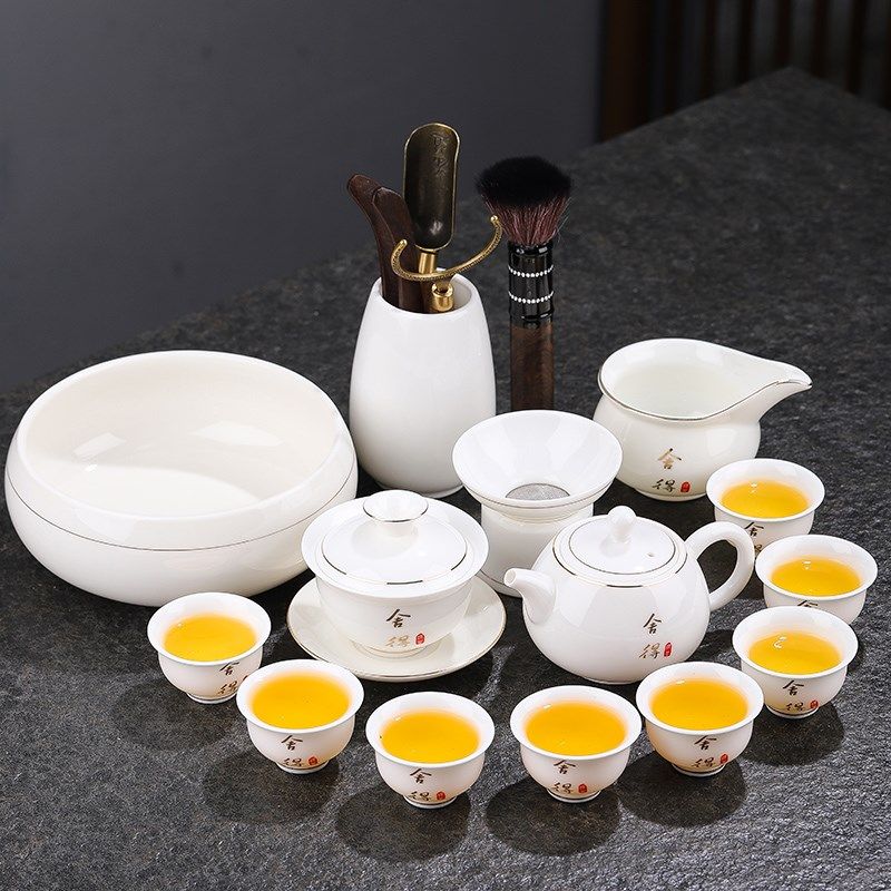 德化羊脂玉c白瓷功夫茶具套装家用陶瓷简约办公室会客泡茶壶盖碗,餐饮具,功夫茶具,淘宝优惠券,粉丝福利购,淘宝优惠卷