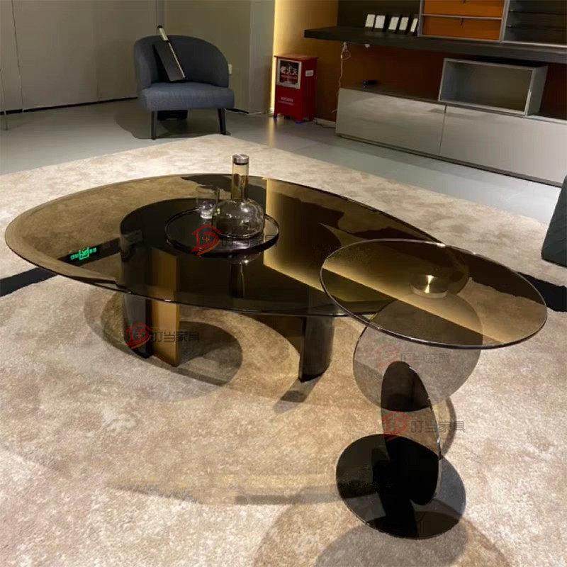 意式极简钢化玻璃异形茶几现代简约家用椭圆形客厅高级感茶桌子,住宅家具,茶几,淘宝优惠券,粉丝福利购,淘宝优惠卷
