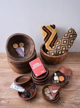 印度大小厚木盆进口摆件果盘托盘整木挖空客厅古董侘寂赤贫风孤品