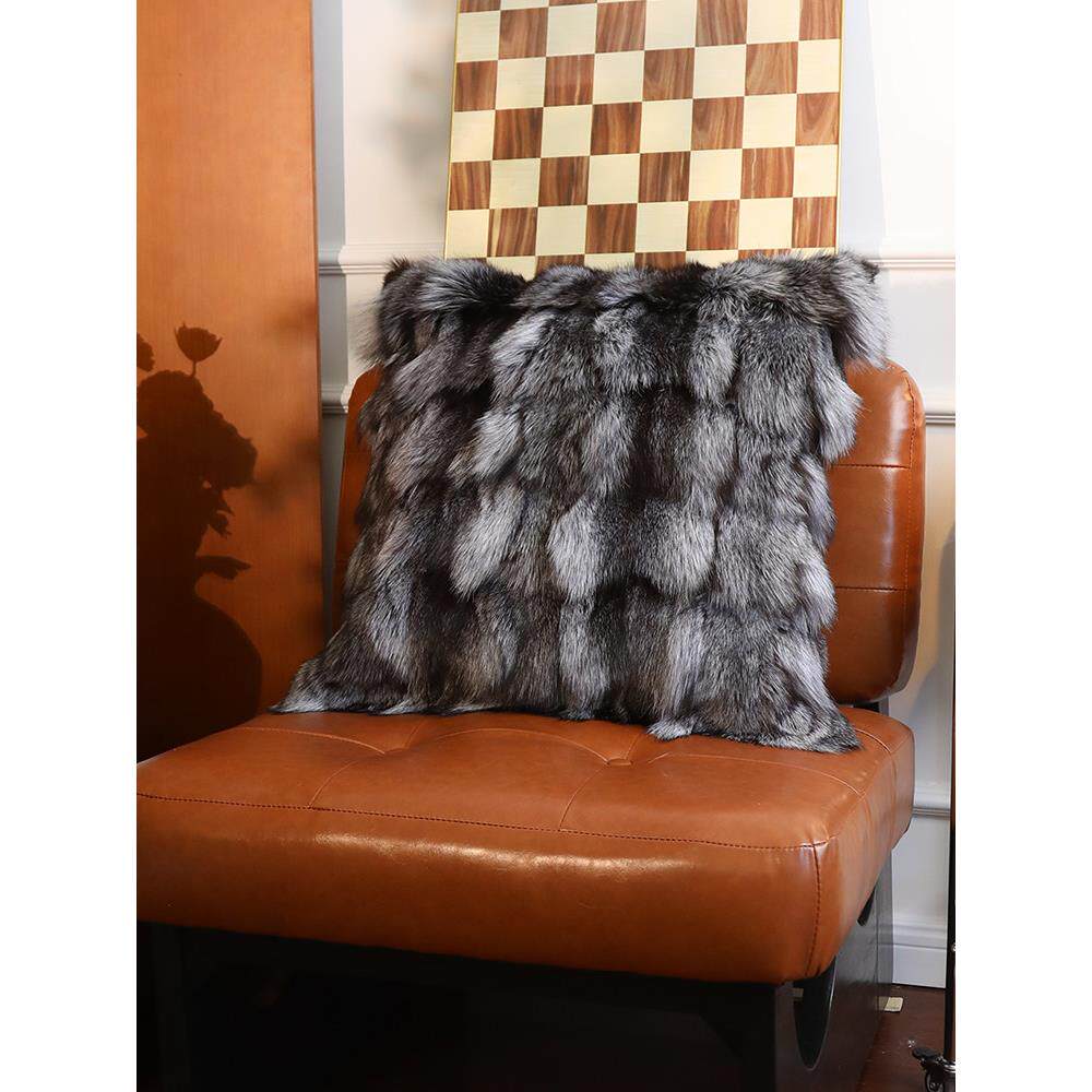 大号60*60狐狸头毛抱枕皮草靠枕客厅沙发软装靠包沙发椅子靠背垫