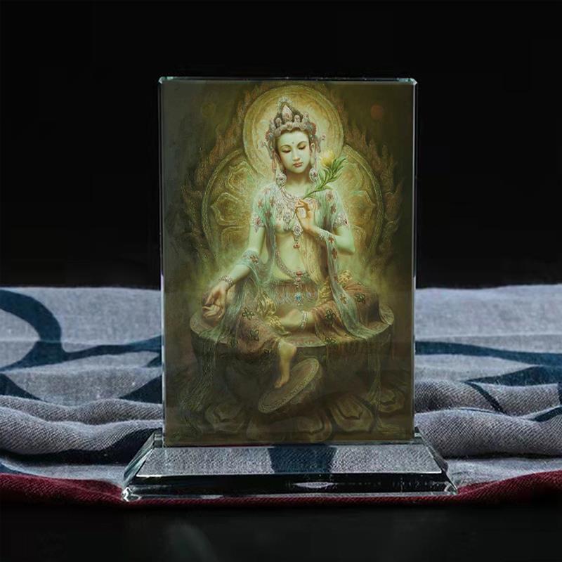 定制敦煌绿度母画像水晶摆件桌面工艺品装饰摆台摆设家居创意礼物
