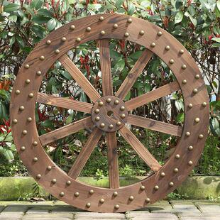 酒吧背景墙装饰道具实木质挂件木轮子车轮仿古复古木头马车车轱辘