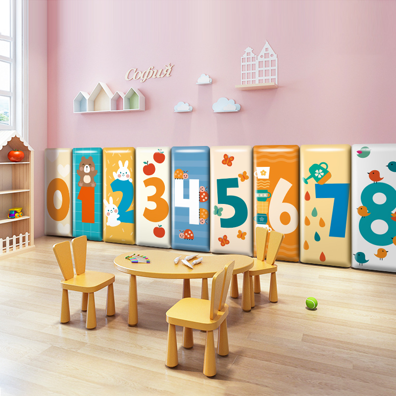 幼儿园墙面装饰i数字软包墙贴自粘早教儿童房防碰撞墙垫海绵护墙