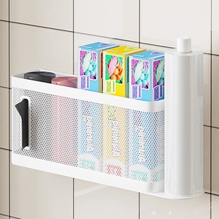 厨房垃圾袋收纳神器塑料袋壁挂式免打孔柜门网兜保鲜膜Z盒筐挂篮