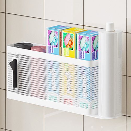 厨房垃圾袋收纳神器塑料袋壁挂式免打孔柜门网兜保鲜膜Z盒筐挂篮