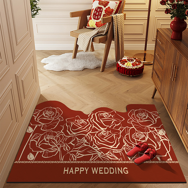 红色结婚高级感皮革地垫喜庆入户门垫新婚入门脚垫喜字Y进门口地