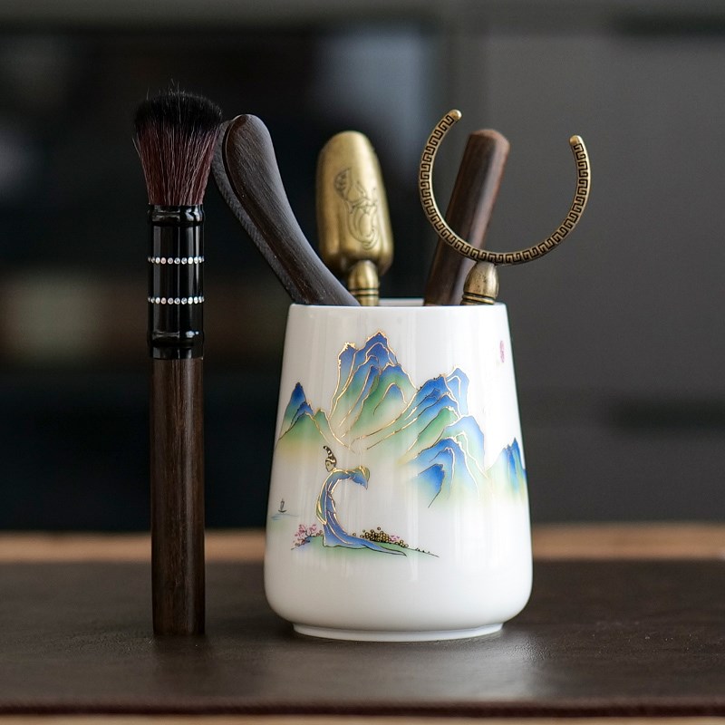 白瓷茶道六君子组合家用茶刀x茶针夹茶勺套装茶台摆件功夫茶具配