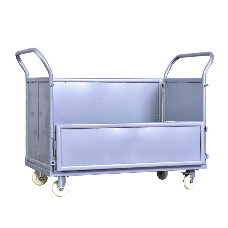 工厂网格手推车周转n车物料车快递搬运车围栏平板车折叠拉货车带