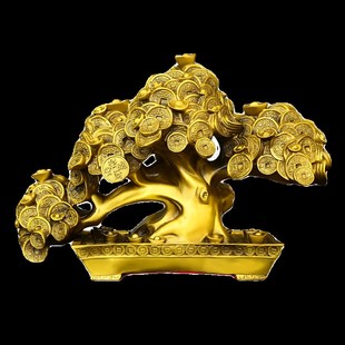 宝金钱招财r树聚宝盆发财树办公室装 纯铜摇钱树元 饰品摆件开业礼