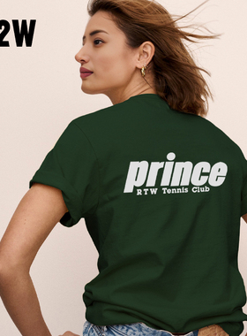 R2W美式复古短袖t恤女夏季纯棉圆领百搭上衣运动休闲墨绿色