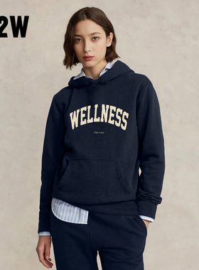 R2W美式复古字母印花连帽卫衣女秋冬季运动休闲上衣藏青色连帽衫