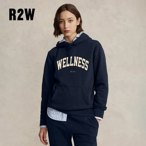 R2W美式复古字母印花连帽卫衣