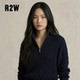 R2W纯棉线老钱风半拉链针织衫 女秋冬慵懒宽松绞花针织上衣毛衣