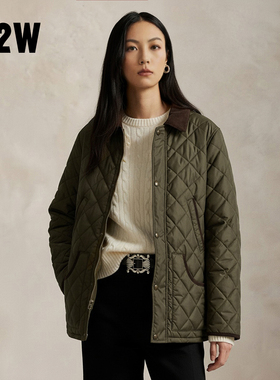 R2W美式猎装夹克外套冬季女宽松收腰军绿色灯芯绒翻领菱形格棉服