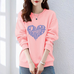 洋气休闲百搭宽松平价圆领上衣 时尚 纯棉卫衣女长袖 套头宽松春秋款